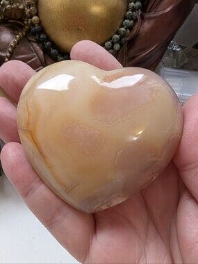 Peach Lace Agate And Sakura Agate Combo Heart Polished Stone  Quartz Crystal